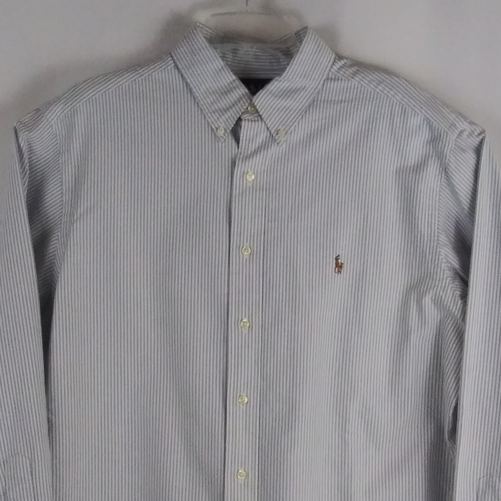 Ralph Lauren Classic Fit white stripe button Up shirt men size 17 34/35 - Picture 3 of 4